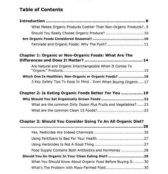 Organic Living PLR Review Table of Contents Part 1 of 3